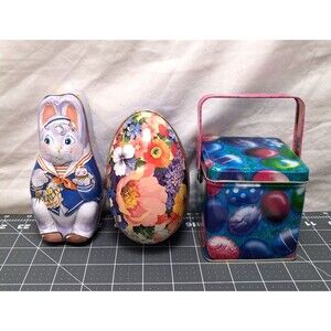 Lot 3 Vintage Metal Easter Egg Candy Tins Dept 56 Tinco Hallmark Granny‎ Floral